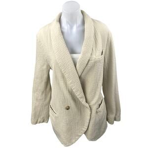 Free People Rowan Cream Gauze Double Breasted Long Sleeve Blazer Coat Jacket M